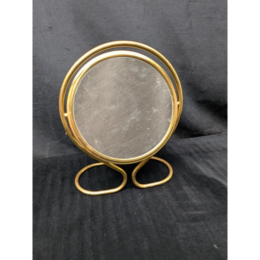 Vintage Art Deco Gold Toned Mirror Minimalist Swivel Magnifying Regencycore MCM